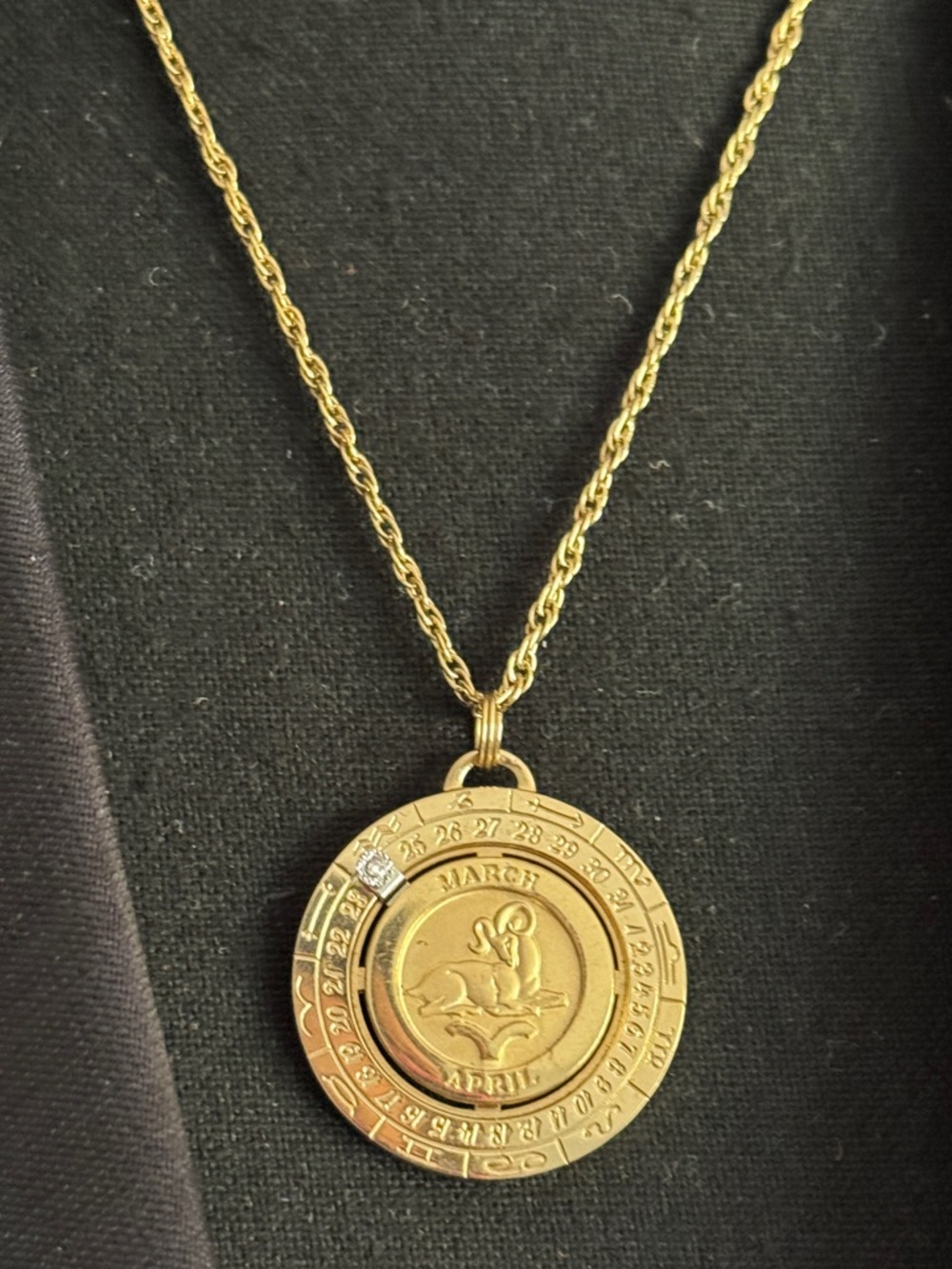 Vintage Pierre Cardin 1970’s Aries Horoscope Zodiac Pendant Necklace w/Diamond